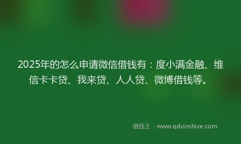 2025年的怎么申请微信借钱有：度小满金融、维信卡卡贷、我来贷、人人贷、微博借钱等。