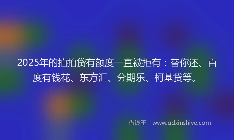 2025年的拍拍贷有额度一直被拒有：替你还、百度有钱花、东方汇、分期乐、柯基贷等。