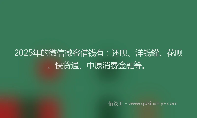 2025年的微信微客借钱有：还呗、洋钱罐、花呗、快贷通、中原消费金融等。