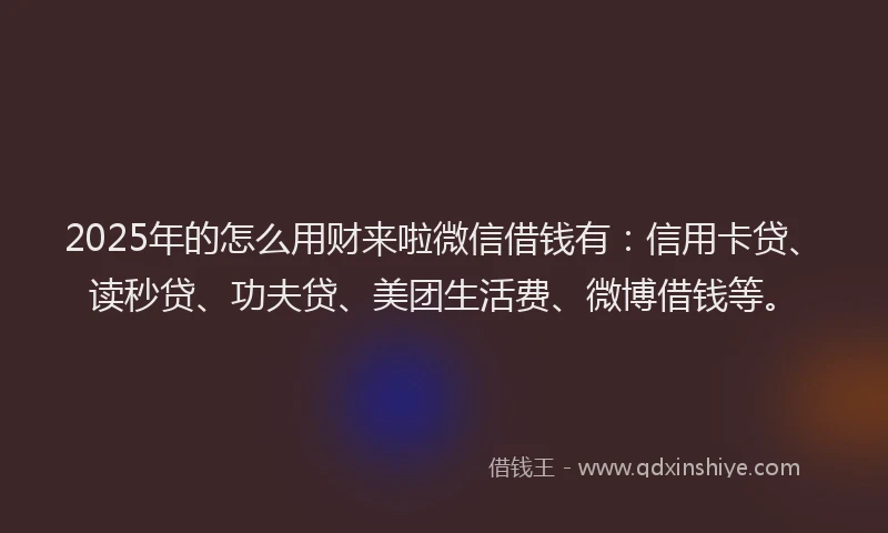 2025年的怎么用财来啦微信借钱有：信用卡贷、读秒贷、功夫贷、美团生活费、微博借钱等。