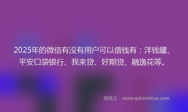 2025年的微信有没有用户可以借钱有：洋钱罐、平安口袋银行、我来贷、好期贷、融逸花等。
