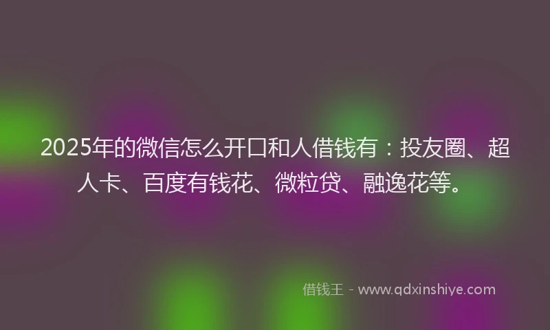 2025年的微信怎么开口和人借钱有：投友圈、超人卡、百度有钱花、微粒贷、融逸花等。