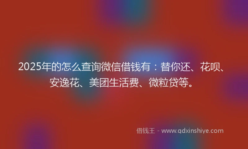 2025年的怎么查询微信借钱有：替你还、花呗、安逸花、美团生活费、微粒贷等。