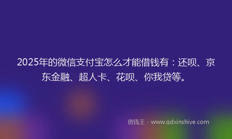 2025年的微信支付宝怎么才能借钱有：还呗、京东金融、超人卡、花呗、你我贷等。