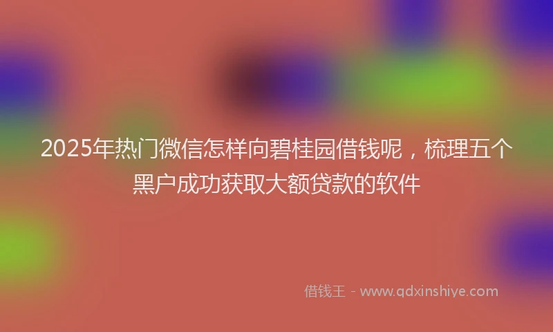 2025年热门微信怎样向碧桂园借钱呢，梳理五个黑户成功获取大额贷款的软件
