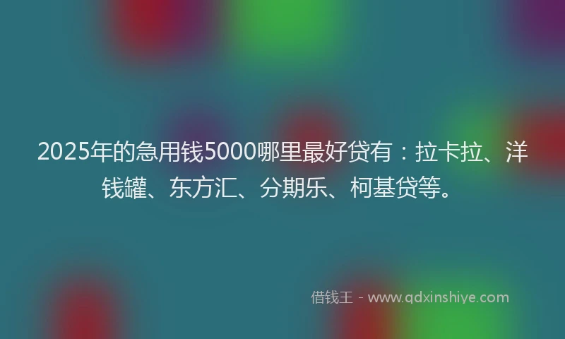 2025年的急用钱5000哪里最好贷有：拉卡拉、洋钱罐、东方汇、分期乐、柯基贷等。