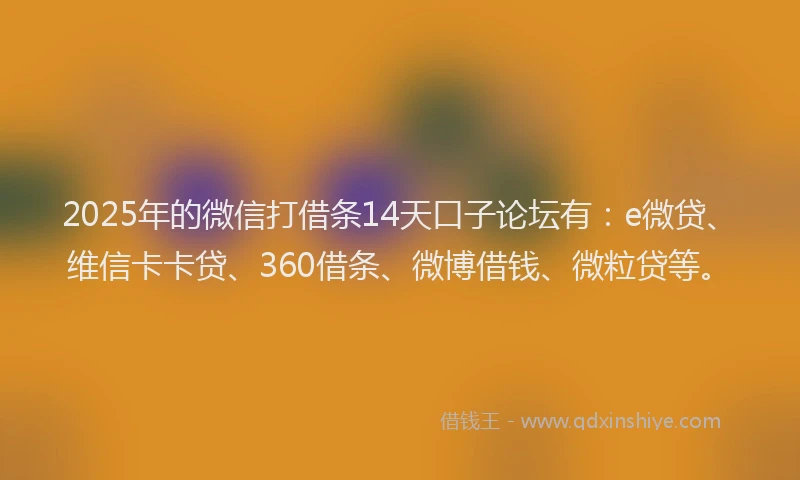 2025年的微信打借条14天口子论坛有：e微贷、维信卡卡贷、360借条、微博借钱、微粒贷等。