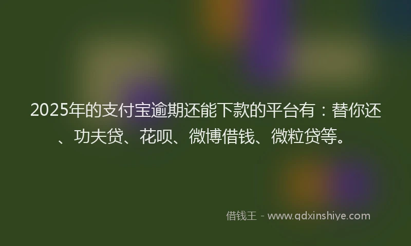 2025年的支付宝逾期还能下款的平台有：替你还、功夫贷、花呗、微博借钱、微粒贷等。