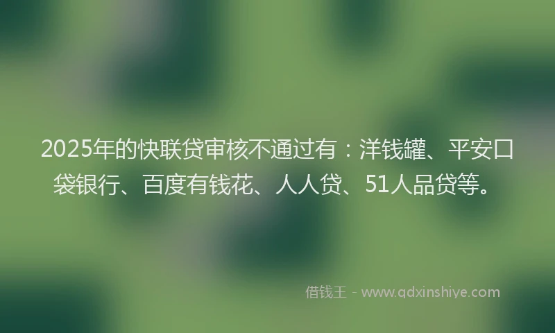 2025年的快联贷审核不通过有：洋钱罐、平安口袋银行、百度有钱花、人人贷、51人品贷等。