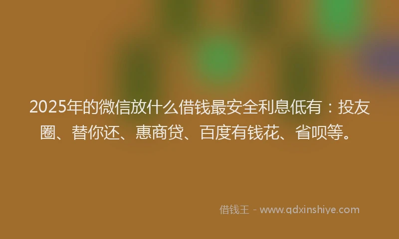 2025年的微信放什么借钱最安全利息低有：投友圈、替你还、惠商贷、百度有钱花、省呗等。