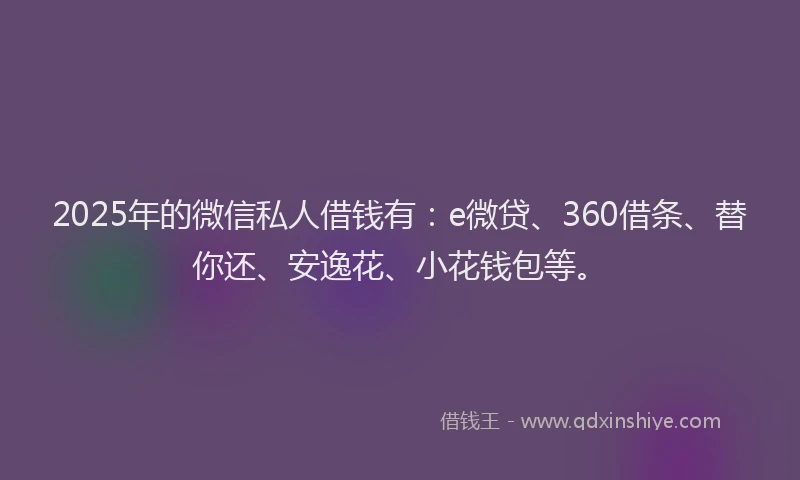 2025年的微信私人借钱有：e微贷、360借条、替你还、安逸花、小花钱包等。
