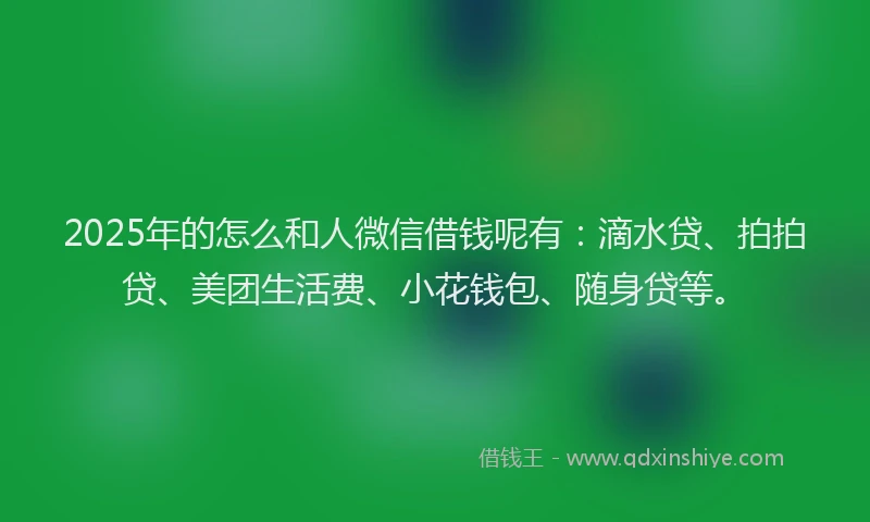 2025年的怎么和人微信借钱呢有：滴水贷、拍拍贷、美团生活费、小花钱包、随身贷等。