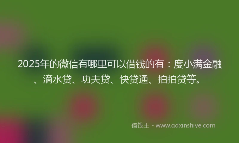 2025年的微信有哪里可以借钱的有：度小满金融、滴水贷、功夫贷、快贷通、拍拍贷等。