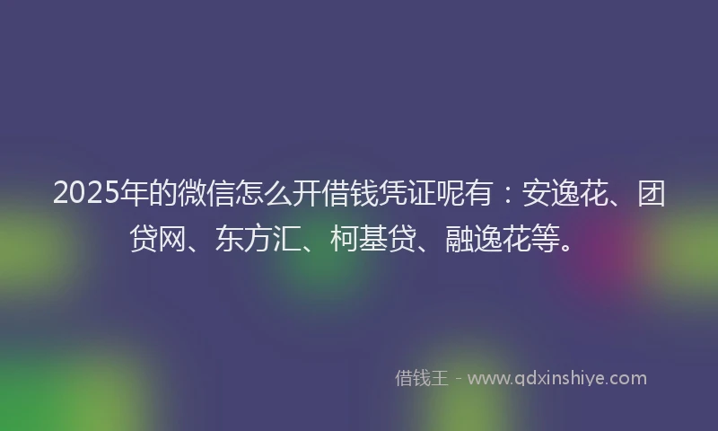 2025年的微信怎么开借钱凭证呢有：安逸花、团贷网、东方汇、柯基贷、融逸花等。