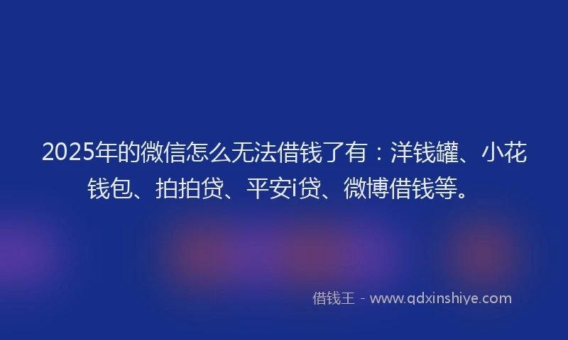 2025年的微信怎么无法借钱了有：洋钱罐、小花钱包、拍拍贷、平安i贷、微博借钱等。