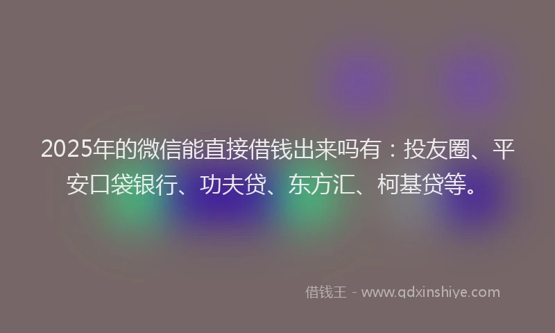 2025年的微信能直接借钱出来吗有：投友圈、平安口袋银行、功夫贷、东方汇、柯基贷等。