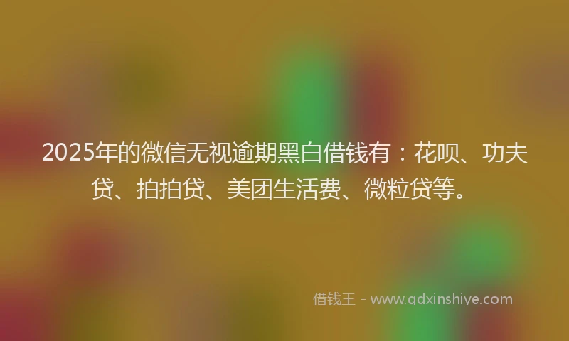 2025年的微信无视逾期黑白借钱有：花呗、功夫贷、拍拍贷、美团生活费、微粒贷等。