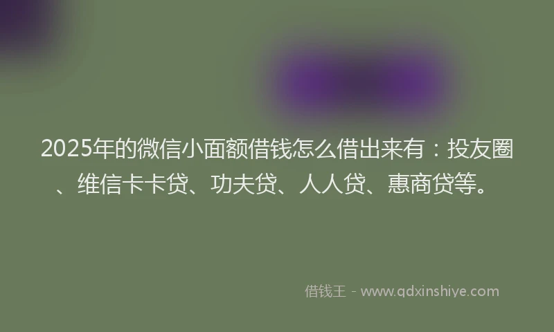2025年的微信小面额借钱怎么借出来有：投友圈、维信卡卡贷、功夫贷、人人贷、惠商贷等。