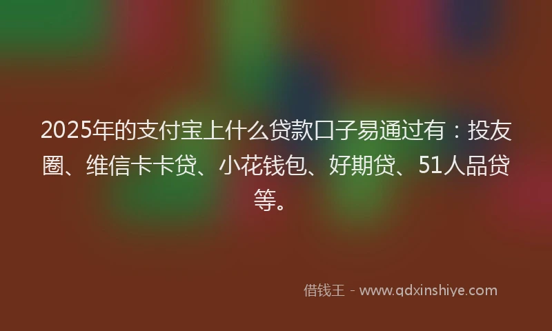 2025年的支付宝上什么贷款口子易通过有：投友圈、维信卡卡贷、小花钱包、好期贷、51人品贷等。