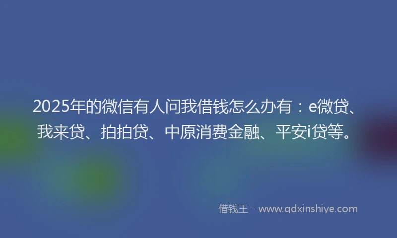 2025年的微信有人问我借钱怎么办有：e微贷、我来贷、拍拍贷、中原消费金融、平安i贷等。