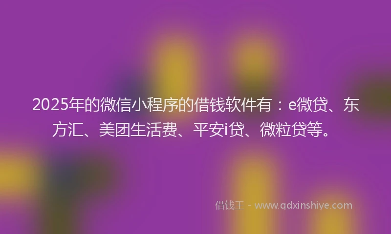 2025年的微信小程序的借钱软件有：e微贷、东方汇、美团生活费、平安i贷、微粒贷等。