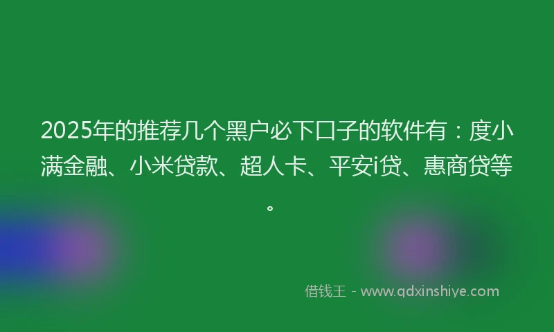 2025年的推荐几个黑户必下口子的软件有：度小满金融、小米贷款、超人卡、平安i贷、惠商贷等。