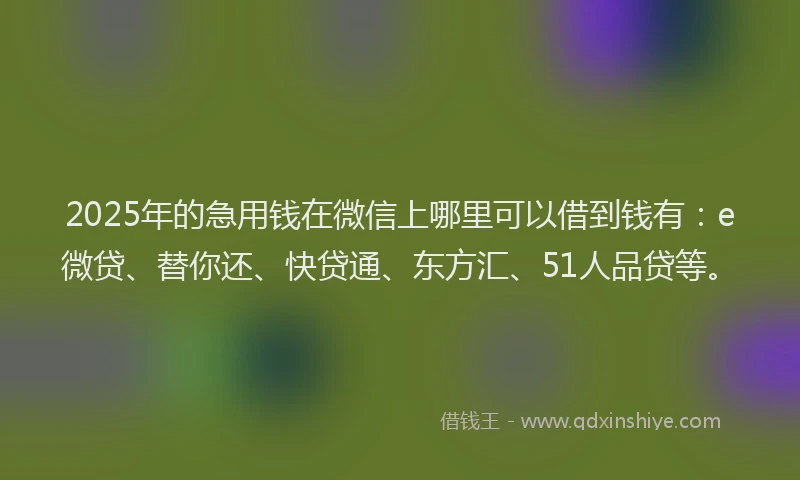 2025年的急用钱在微信上哪里可以借到钱有：e微贷、替你还、快贷通、东方汇、51人品贷等。