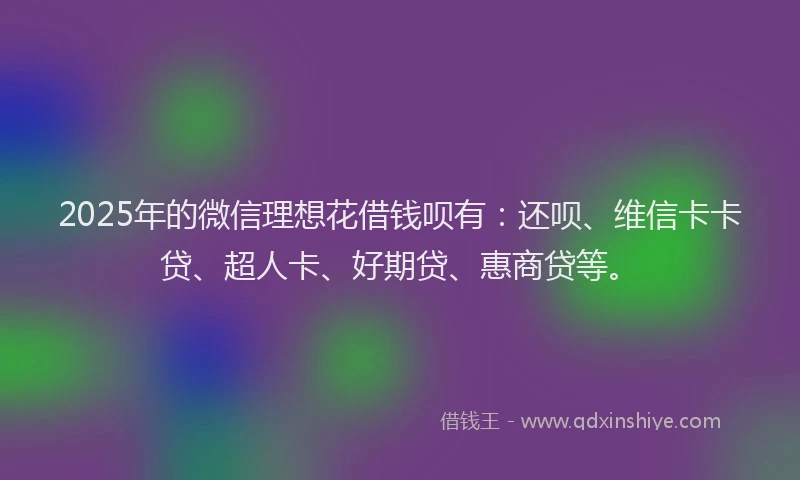 2025年的微信理想花借钱呗有：还呗、维信卡卡贷、超人卡、好期贷、惠商贷等。