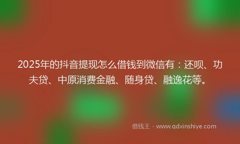 2025年的抖音提现怎么借钱到微信有：还呗、功夫贷、中原消费金融、随身贷、融逸花等。