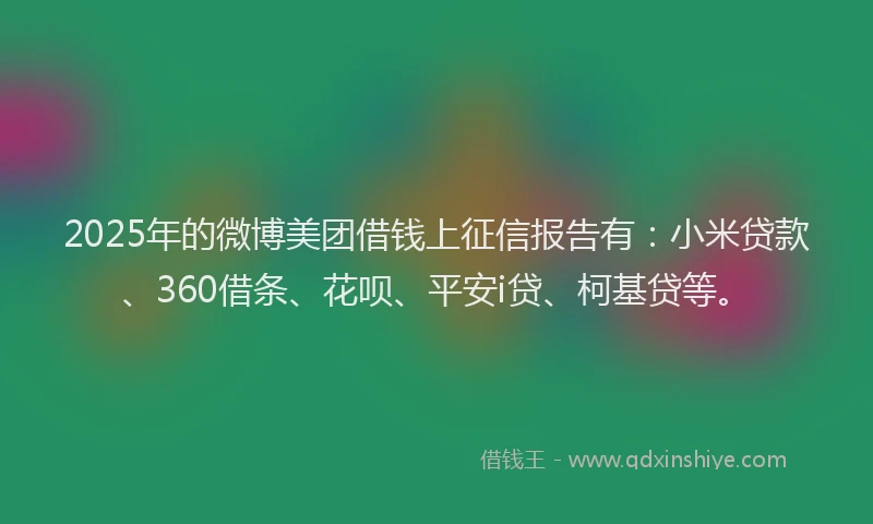 2025年的微博美团借钱上征信报告有：小米贷款、360借条、花呗、平安i贷、柯基贷等。