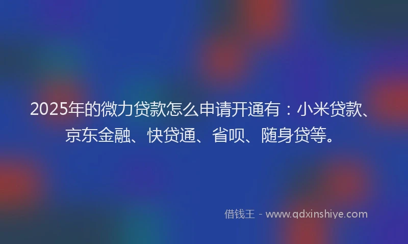 2025年的微力贷款怎么申请开通有：小米贷款、京东金融、快贷通、省呗、随身贷等。