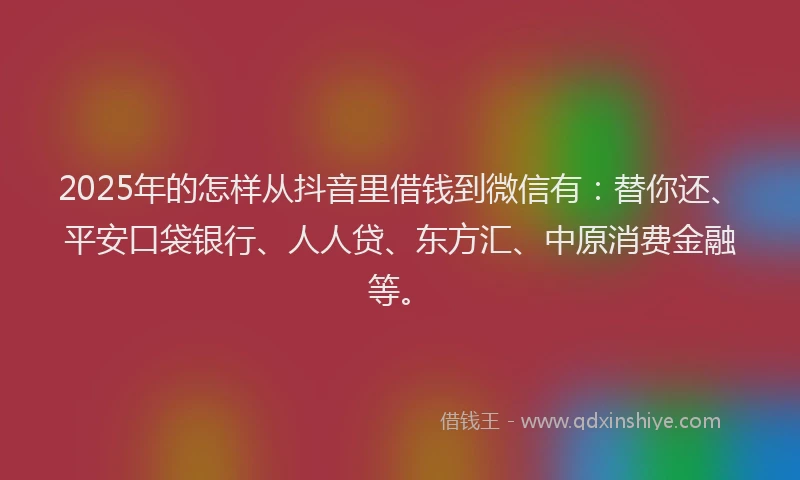 2025年的怎样从抖音里借钱到微信有：替你还、平安口袋银行、人人贷、东方汇、中原消费金融等。