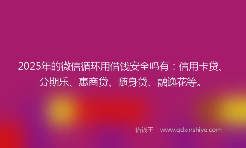 2025年的微信循环用借钱安全吗有：信用卡贷、分期乐、惠商贷、随身贷、融逸花等。