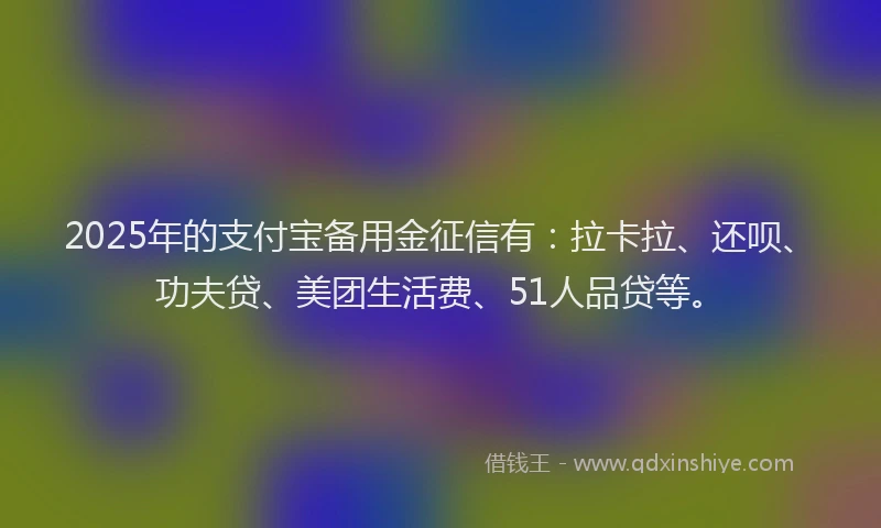 2025年的支付宝备用金征信有：拉卡拉、还呗、功夫贷、美团生活费、51人品贷等。