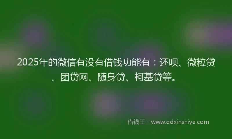2025年的微信有没有借钱功能有：还呗、微粒贷、团贷网、随身贷、柯基贷等。