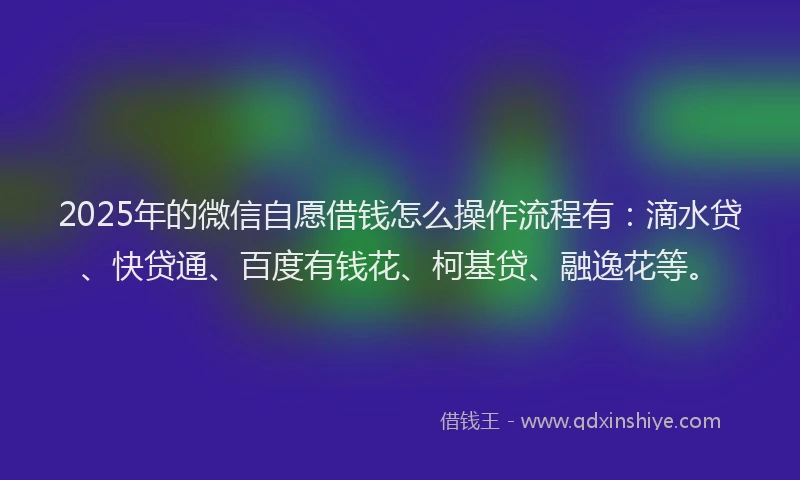 2025年的微信自愿借钱怎么操作流程有：滴水贷、快贷通、百度有钱花、柯基贷、融逸花等。
