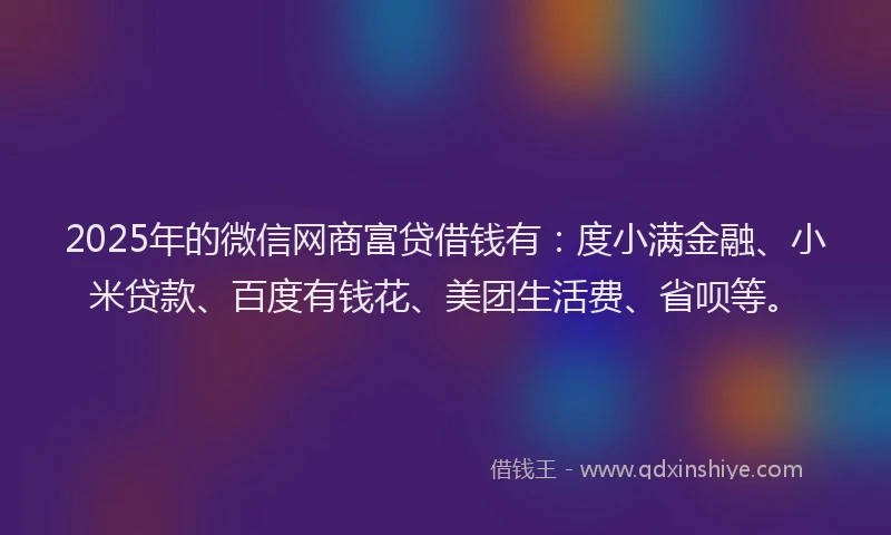 2025年的微信网商富贷借钱有：度小满金融、小米贷款、百度有钱花、美团生活费、省呗等。