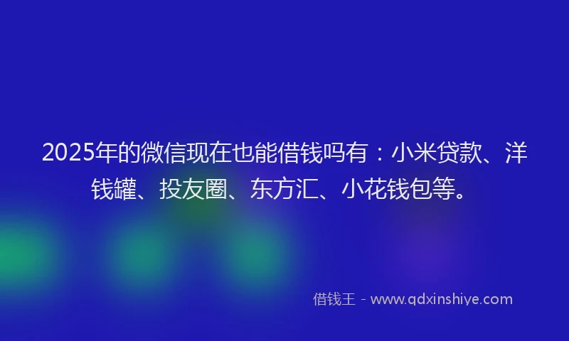 2025年的微信现在也能借钱吗有：小米贷款、洋钱罐、投友圈、东方汇、小花钱包等。