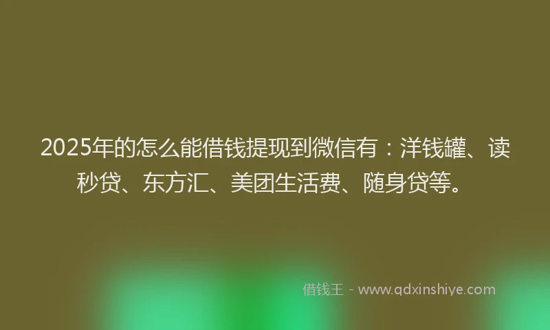 2025年的怎么能借钱提现到微信有：洋钱罐、读秒贷、东方汇、美团生活费、随身贷等。