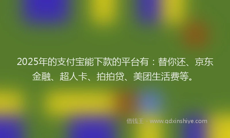 2025年的支付宝能下款的平台有：替你还、京东金融、超人卡、拍拍贷、美团生活费等。