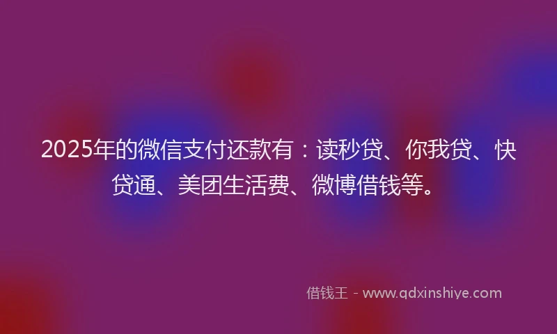 2025年的微信支付还款有：读秒贷、你我贷、快贷通、美团生活费、微博借钱等。