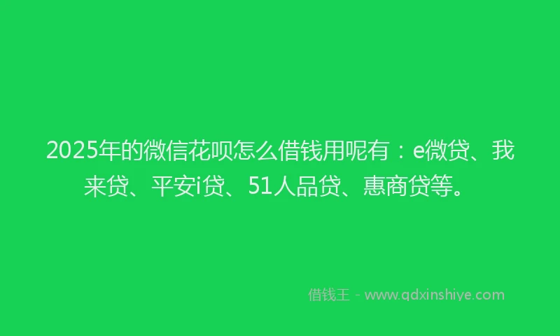 2025年的微信花呗怎么借钱用呢有：e微贷、我来贷、平安i贷、51人品贷、惠商贷等。
