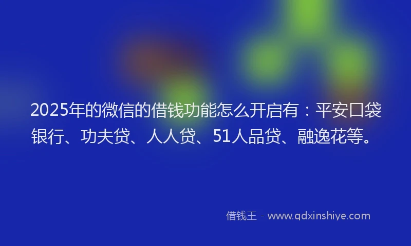 2025年的微信的借钱功能怎么开启有：平安口袋银行、功夫贷、人人贷、51人品贷、融逸花等。