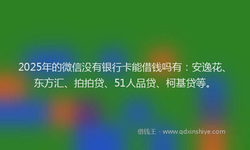 2025年的微信没有银行卡能借钱吗有：安逸花、东方汇、拍拍贷、51人品贷、柯基贷等。