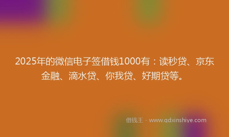 2025年的微信电子签借钱1000有：读秒贷、京东金融、滴水贷、你我贷、好期贷等。