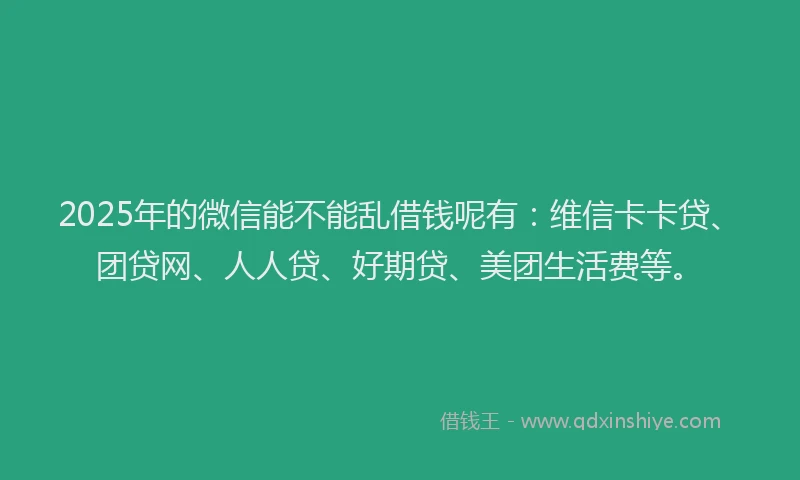 2025年的微信能不能乱借钱呢有：维信卡卡贷、团贷网、人人贷、好期贷、美团生活费等。