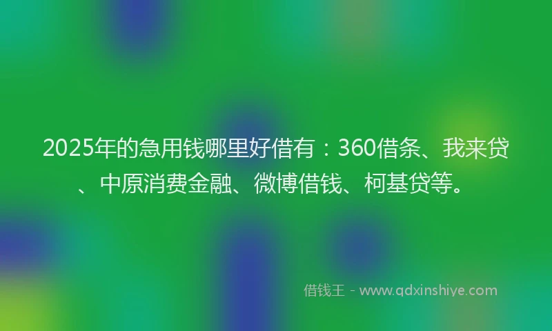 2025年的急用钱哪里好借有：360借条、我来贷、中原消费金融、微博借钱、柯基贷等。