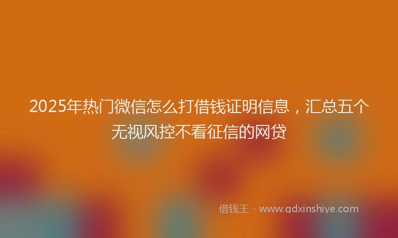 2025年热门微信怎么打借钱证明信息，汇总五个无视风控不看征信的网贷