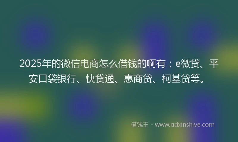 2025年的微信电商怎么借钱的啊有：e微贷、平安口袋银行、快贷通、惠商贷、柯基贷等。