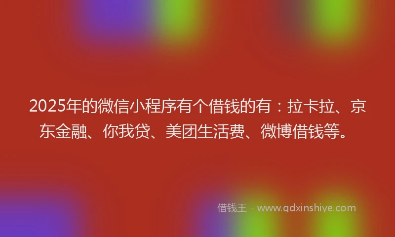 2025年的微信小程序有个借钱的有：拉卡拉、京东金融、你我贷、美团生活费、微博借钱等。